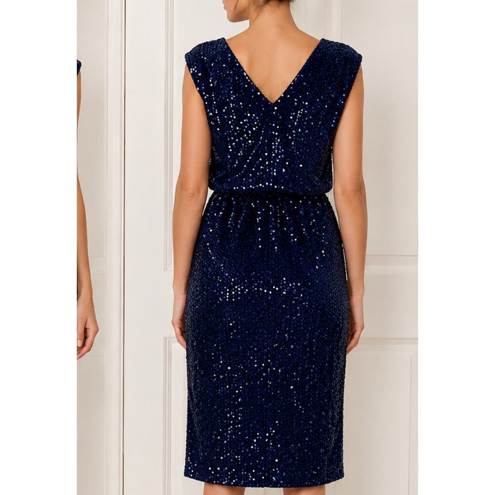NWT Maggy London Sequined Blouson Navy Blue Dress - Picture 6 of 15